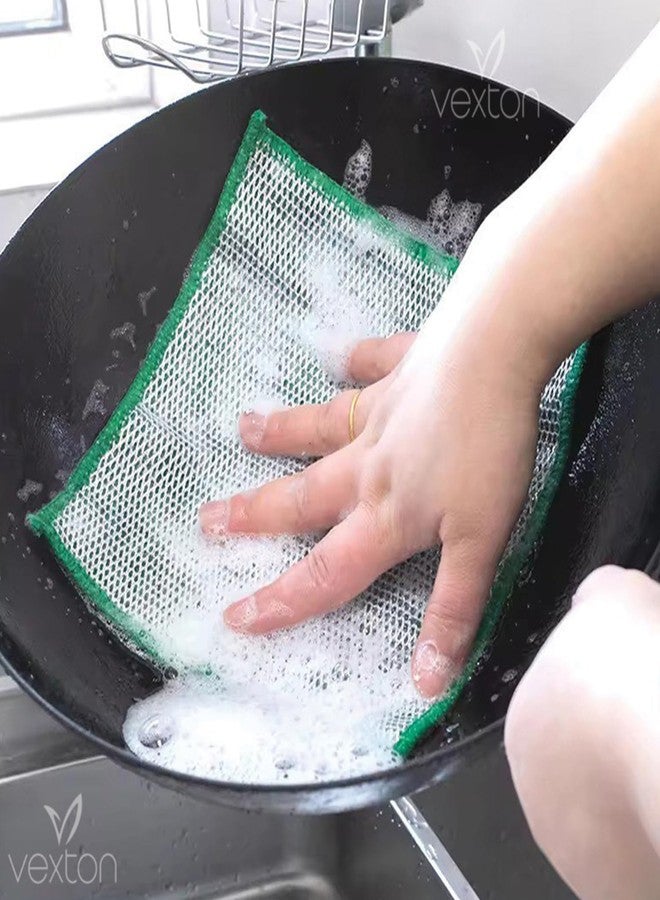 Vexton 1PCS Multipurpose Dual Sided Microfiber Reusable Dish Wash Rags with Non Scratch Steel Wire Mesh Scrub for Wet & Dry Cleaning Cloth for Kitchen (Green) - Image 3